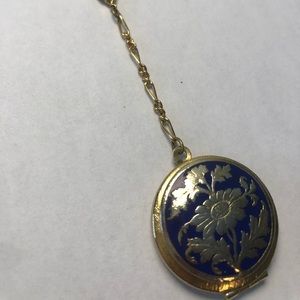Beautiful vintage enamel locket. Blue and gold.